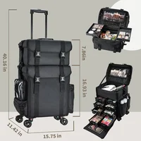 Professional Makeup Case 2in1 Travel Makeup Rolling Case Soft Sided Cosmetology Case with Wheels Makeup Artist Cosmetic Organize 2