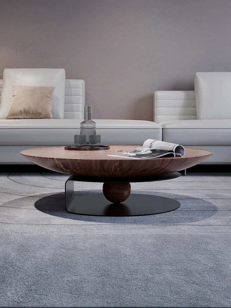 

Italian minimalist coffee table, modern minimalist size, designer walnut circular coffee table