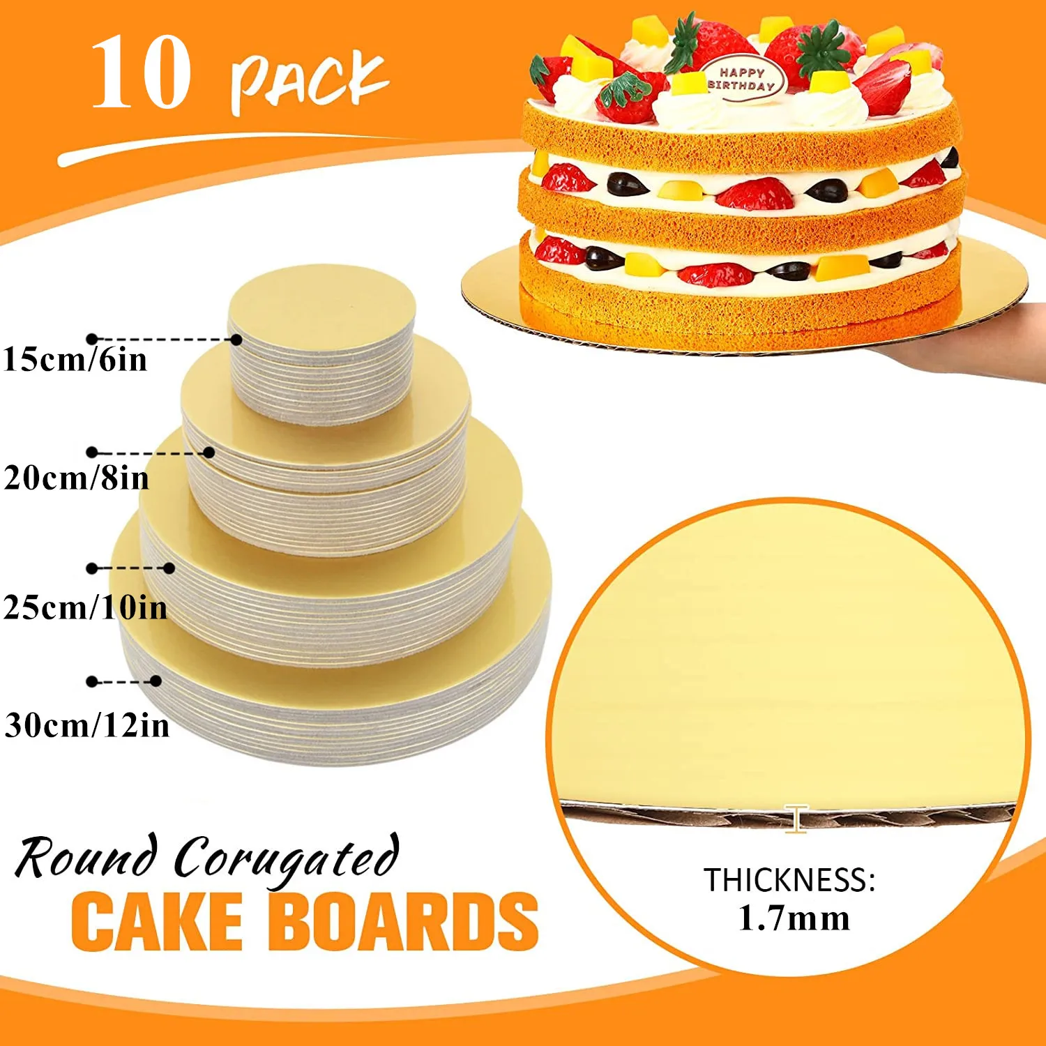 Planches à gâteau en carton rond blanc : 12/10/8/6 pouces