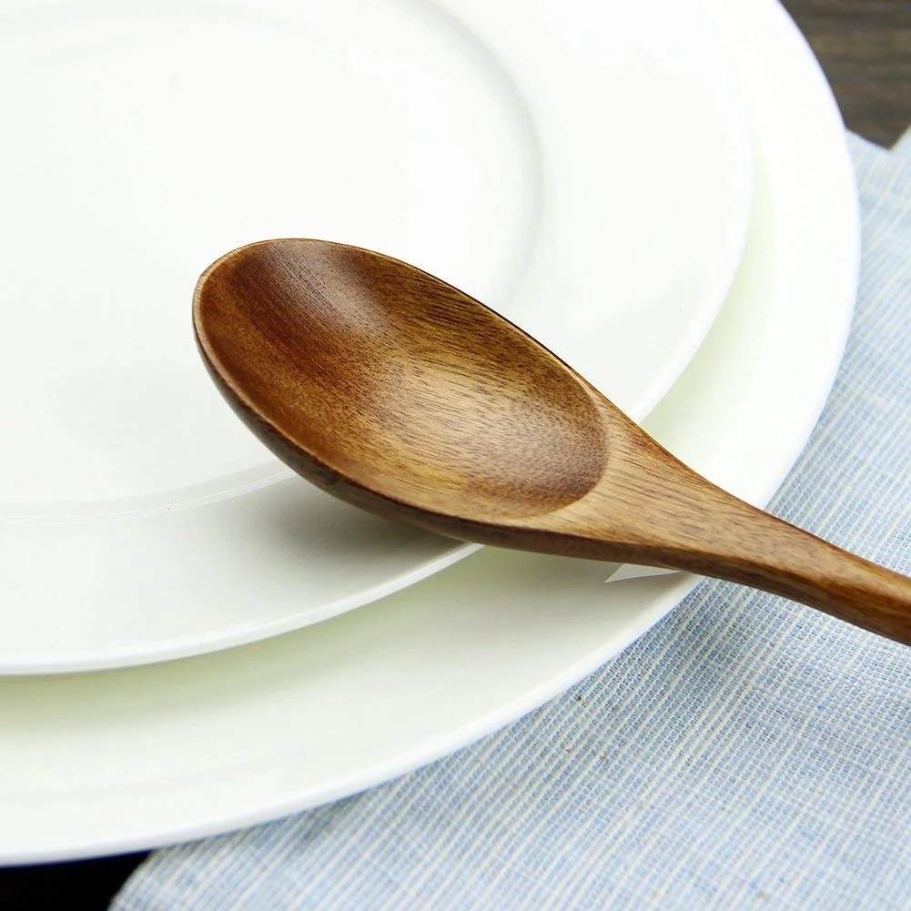Wooden Spoon Soup Spoon and Fork Tableware Natural Ellipse Ladle Set Eco Friendly Products Spoons for Cooking 5 Pieces