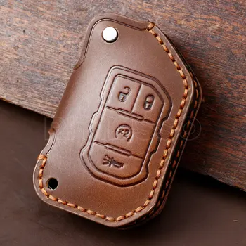 Portachiavi per auto a distanza in vera pelle per Jeep Wrangler Flip Key Cover Shell Fob accessori per auto portachiavi portachiavi - Portachiavi per auto a distanza in vera pelle per Jeep Wrangler Flip Key Cover Shell