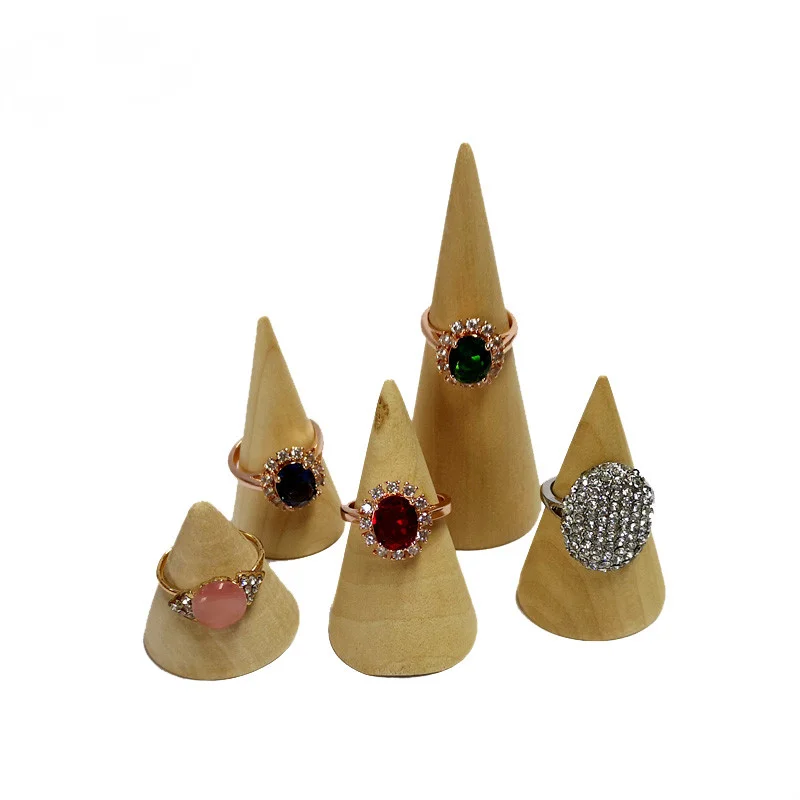 5pcs Wood Conical Ring Display Shelf Small Size Wood Ornaments Rings Stand for Jewelry Exhibitor Rack Jewelry Storage Props