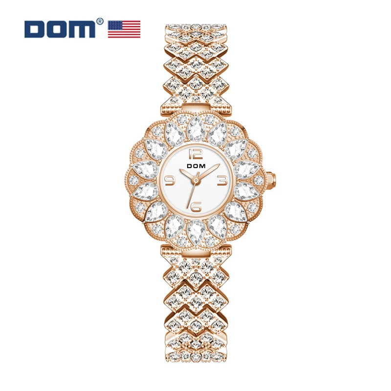 DOM Fashion Ladies  Fashion Luxury Brand Waterproof Diamond Gold Bracelet Women's Watch