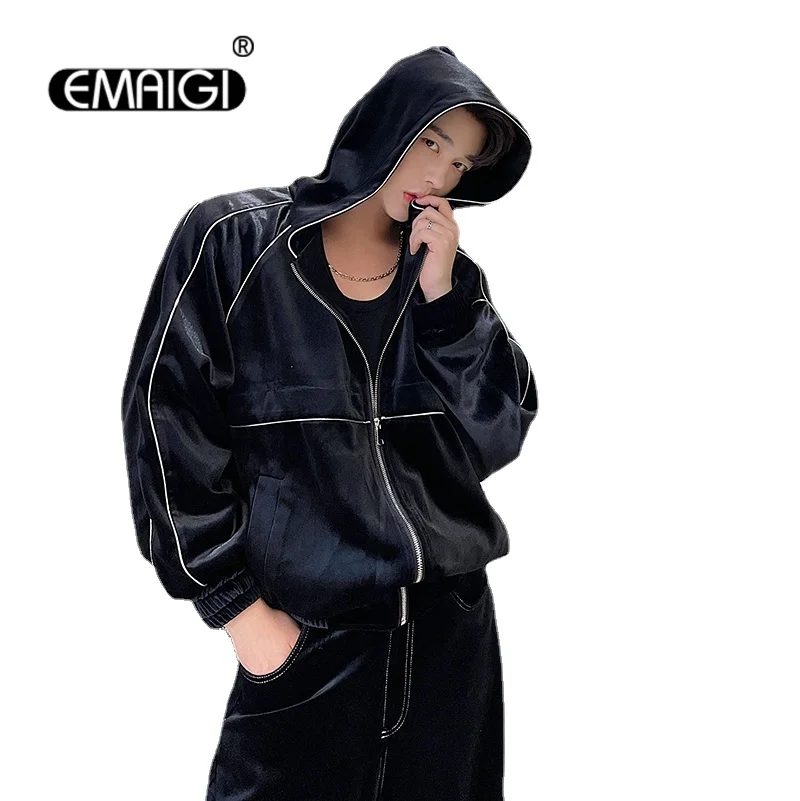 

Unisex Fashion Velvet Loose Casual Hooded Sweatshirt Jacket Coat for Men Women Streetweart Vintage Sport Tracksuit Hoodie Jacket