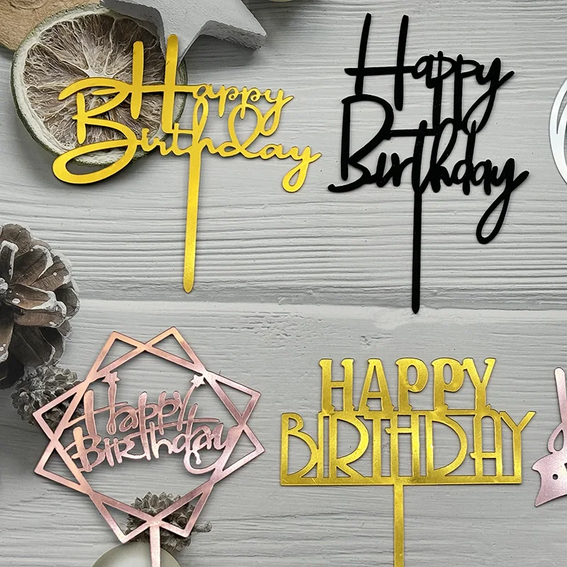 Cake Topper 10 Pcs Acrylic Happy Birthday Cake Topper Pink Gold Silver Acrylic Kids Men Women Cake Decorations Baby Shower Gift Supplies