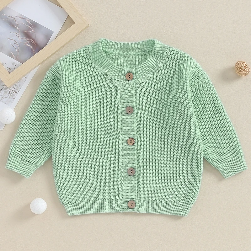 FOCUSNORM 0-24M Autumn Winter Baby Girls Boys Knit Sweater Cardigan Long Sleeve Solid Color Button Up Knitwear
