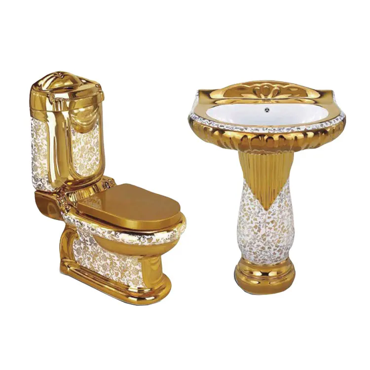 European luxury vintage bathroom wc ceramic gold two piece toilet 3