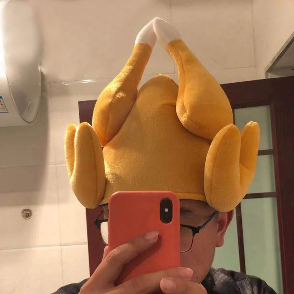 Funny Adult Hat Roasted Turkeys Hat Can/Can't Move Chicken Leg Short Plush Party Holiday Costume For Halloween Christmas