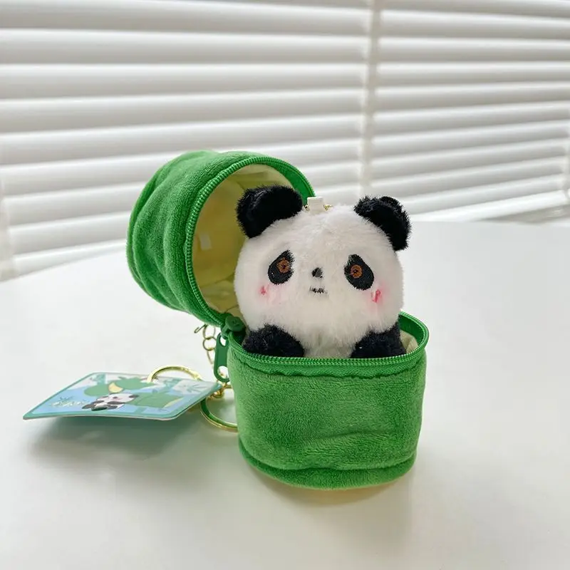 Cute Keychains Unique Design Plush Panda Doll Keychains With Bamboo Storage Bag Creative Plush Keyrings Kawaii Keychain For Bag
