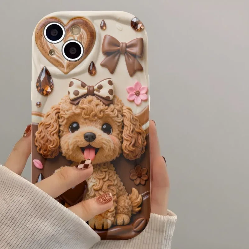 Cute Teddy Dog Cartoon Wave Design Soft TPU Phone Case
