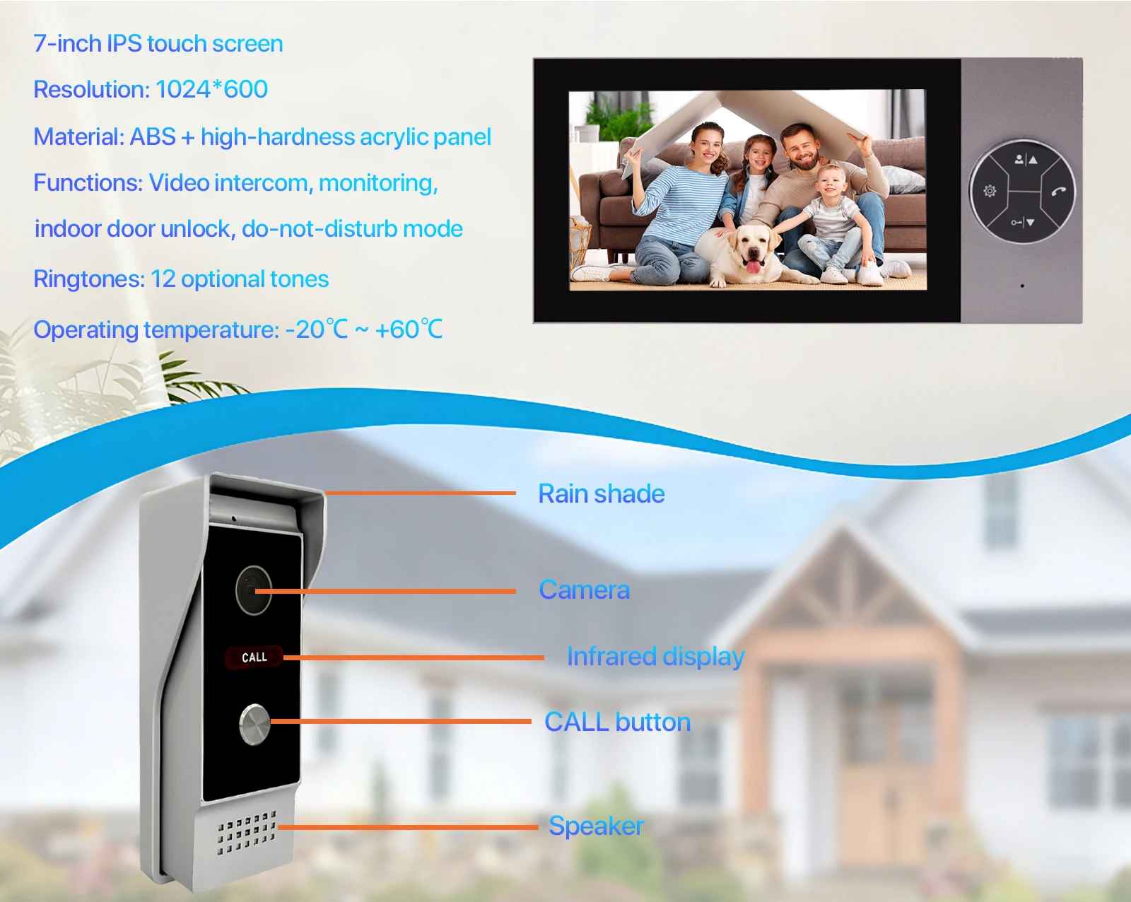 Sf7cf23291f9741e58266852f101521561 7 Inch 4-Wired 1080P Waterproof Video Intercom Doorbell, Home Assistant Intercom System for Villa Apartment Gate
