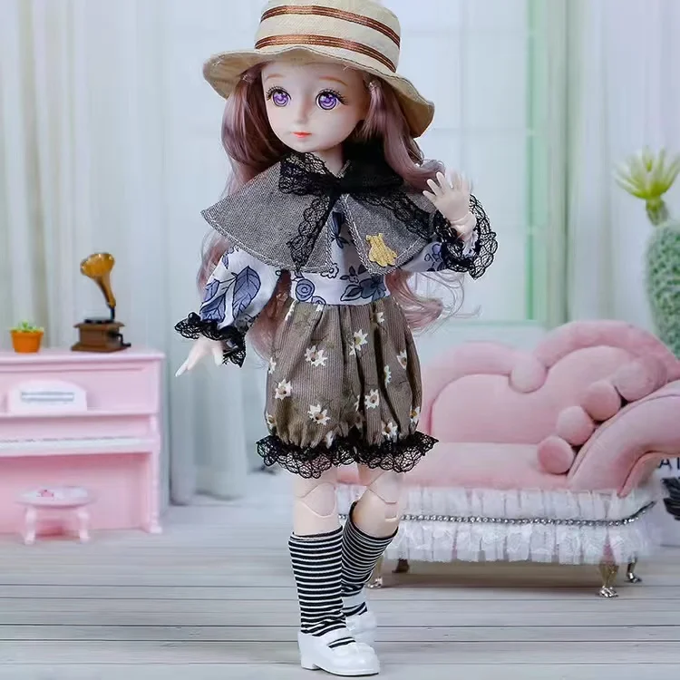 30cm Kawaii BJD Doll Girl 6 Points Joint Movable Doll with Fashion Clothes Soft Hair Dress Up Girl Toys Birthday Gift Doll New precision 2 points 04c roller chain single row with sprocket 40 to 55 teeth standard hole tooth surface quenching pitch 6 35mm