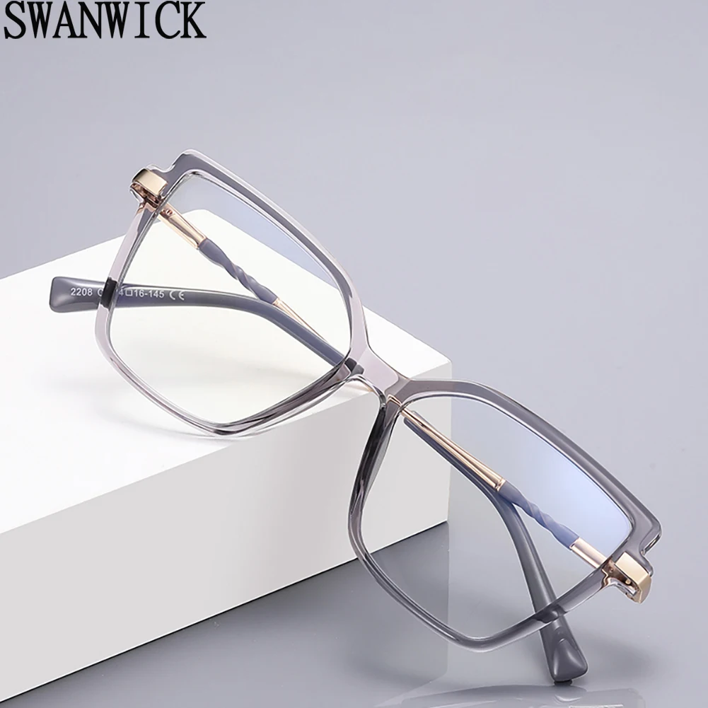 

Swanwick female blue light blocking glasses cat eye half metal square glasses frame for women fashion spring hinge grey red