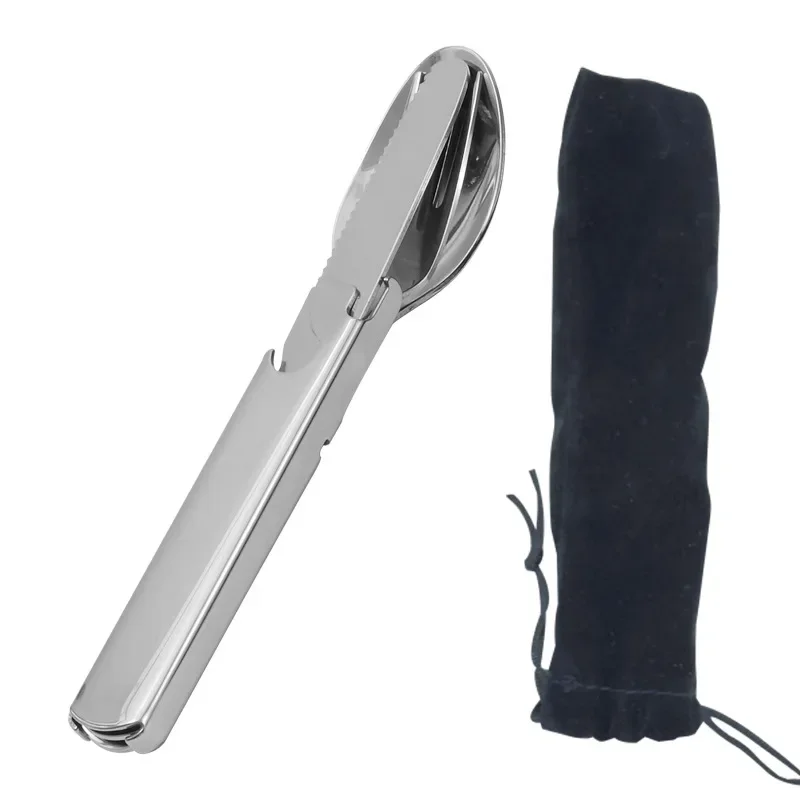Stainless Steel Dinnerware Sets Spoon Fork Knife Set Bottle Opener Kitchen Outdoor Camping Portable Set