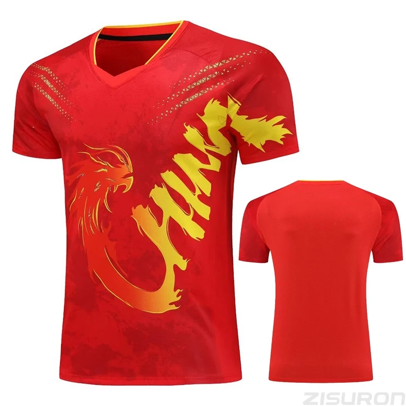 thumbnail image 1 of 2024 últimas camisetas y pantalones cortos de tenis de mesa del equipo CHINA Dragon para hombres, mujeres y niños, camiseta de tenis de mesa, camiseta de ping pong con texto personalizado y logotipo d, 1 of 5