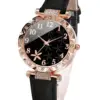 6PCS elegant black leaf plant print ladies quartz watch with black feather Love bracelet set selected gift 6