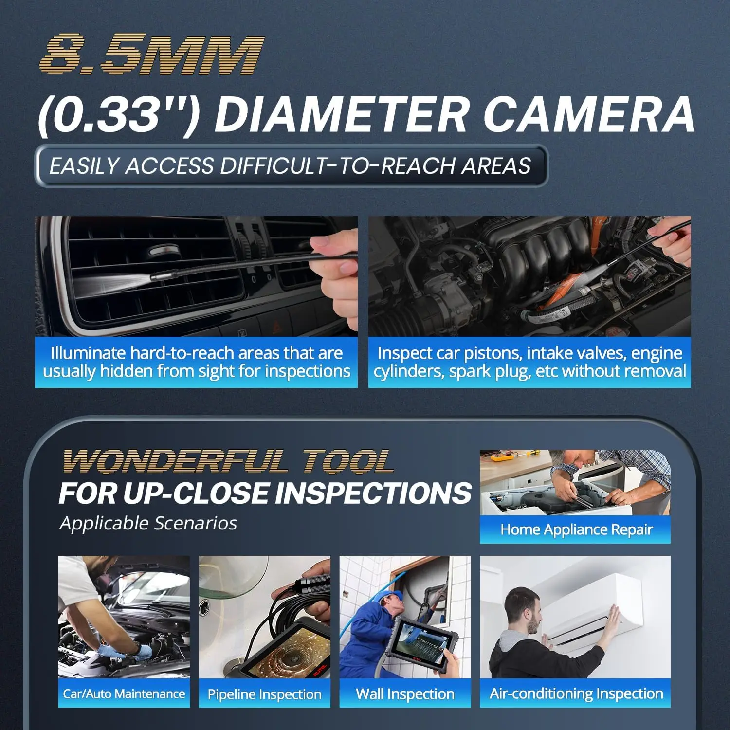 HD Inspektionskamera 8,5 mm USB Endoskop IP67 wasserdicht