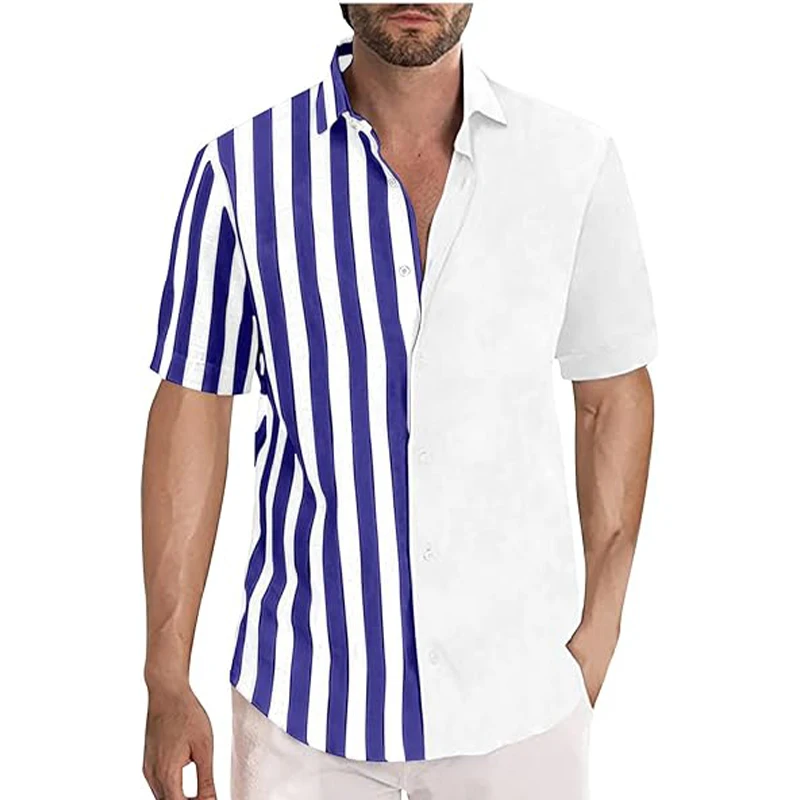 Men's cross-border foreign trade European and American spring new 3D printed lapel short-sleeved retro striped casual shirt for men s cross border foreign trade european and american spring new 3d printed lapel short sleeved retro striped casual shirt for