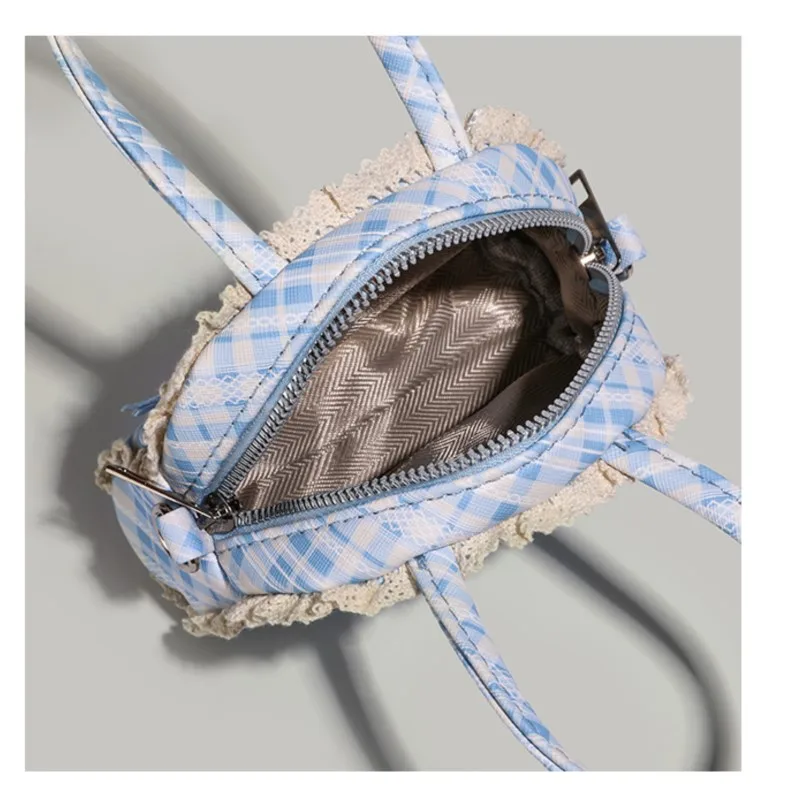 JIAERDI Harajuku Plaid Blue Y2k Hand Bag Wallet Women Vintage Bow Handle Chic Shell Bag Handbag Female Casual Crossbody Bags New