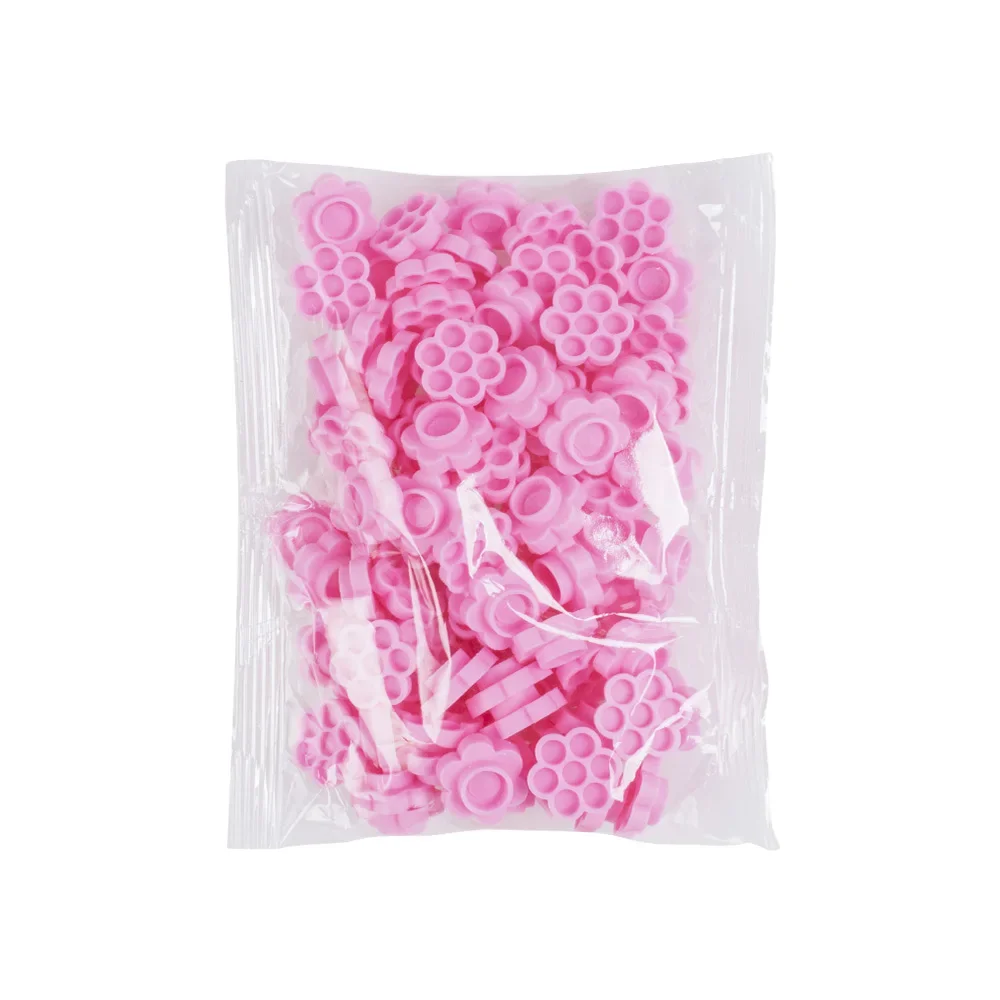 새로운 100개입 7홀 인조 속눈썹 연장 블루밍 컵 글루 홀더 핑크 꽃 모양 속눈썹 액세서리