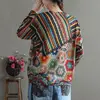 Vintage Ethnic Style Sping Autumn Sweaters Women O-Neck Striped Printing Patchwork Fashion Long Sleeve Pullovers Knitted Tops 3