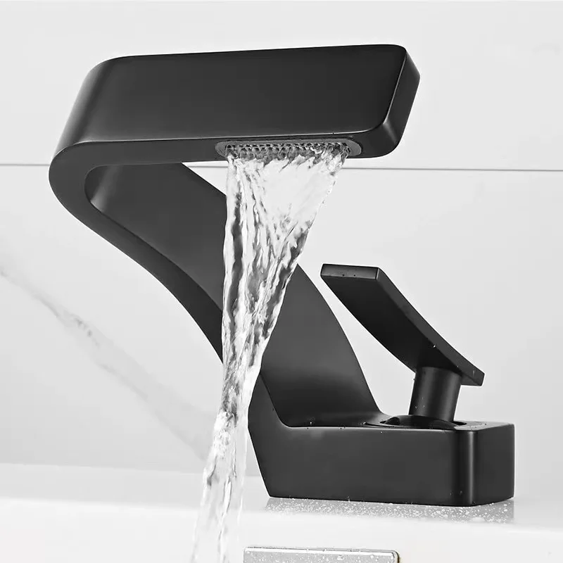 

2023 Hot Sale Luxury High Quality Brass Matte Black Chrome Washroom Basin Mixer Taps Waterfall Bathroom Basin Faucets