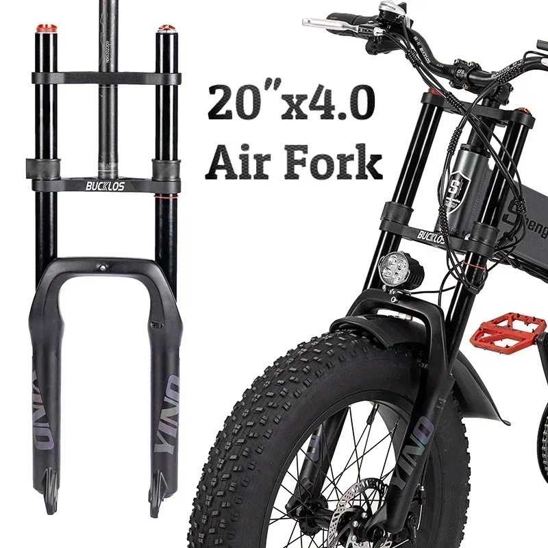 ファットバイクフロントサスペンション20x4.0ブラック、メイドバイク対応 BUCKLOS 20*4.0 ファットバイクエアフォークシングル/ダブル