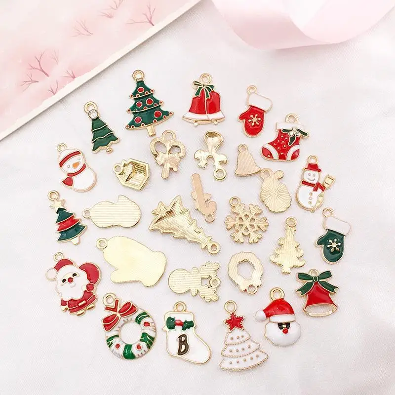 38Pc Christmas Style Small Pendant Christmas Earrings Pendant Diy Jewelry Accessories Santa Claus Snowman Bell Pendant Necklace