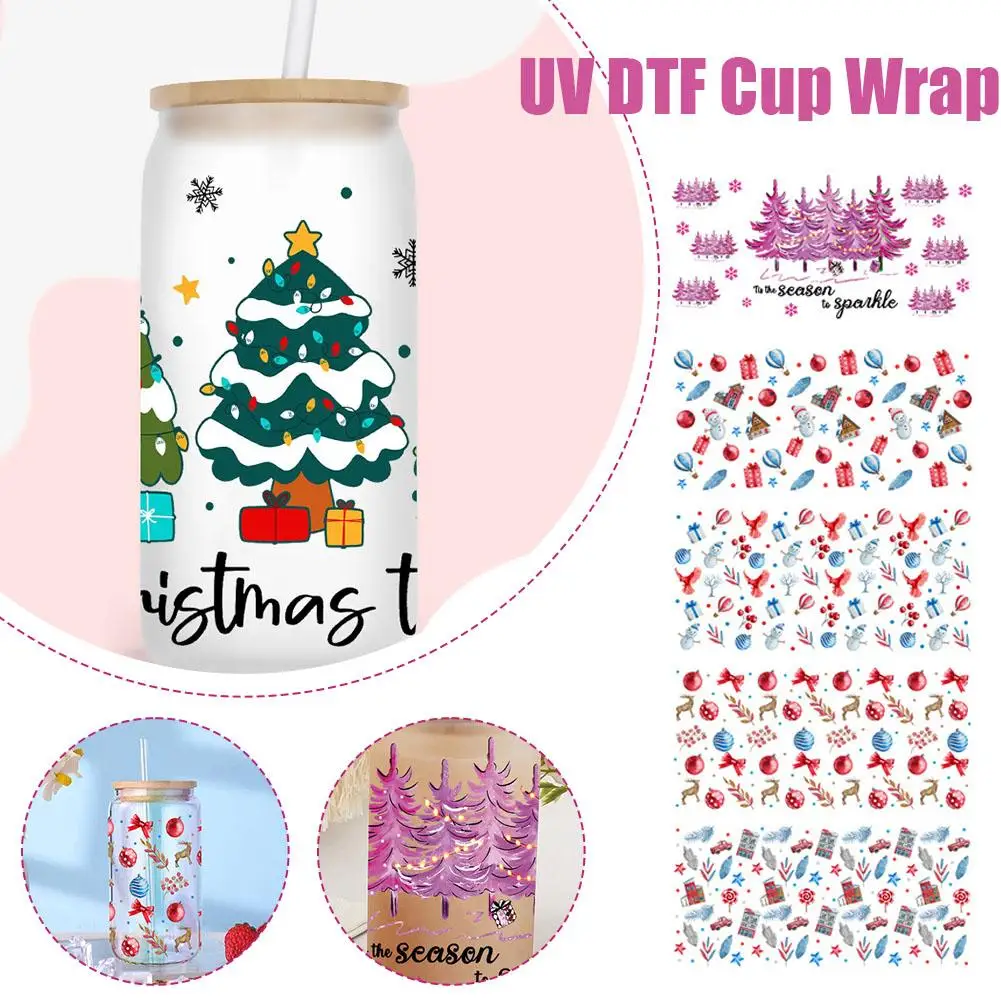 

Christmas 3D UV DTF Cup Wraps Transfer Sticker Waterproof Coffee Decoration Laptop Sticker Luggage Cartoon Beer Glass Cup P8M6