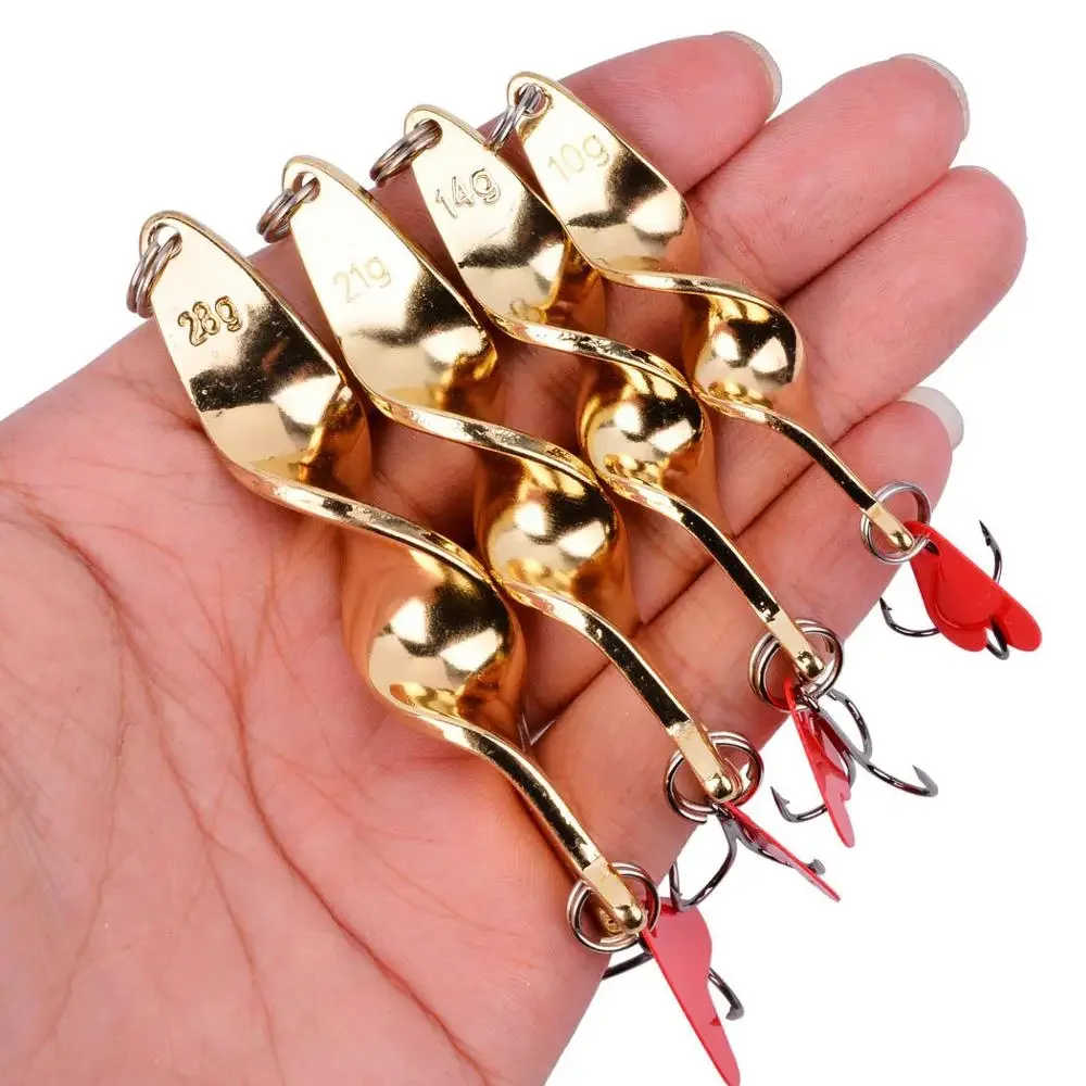 

4Pcs Trolling Spinning Spiral Long Cast Spoon Fishing Lure Spinner 10g 14g 21g 28g Screw Rotation Metal Jigbait Red Hear Sequins