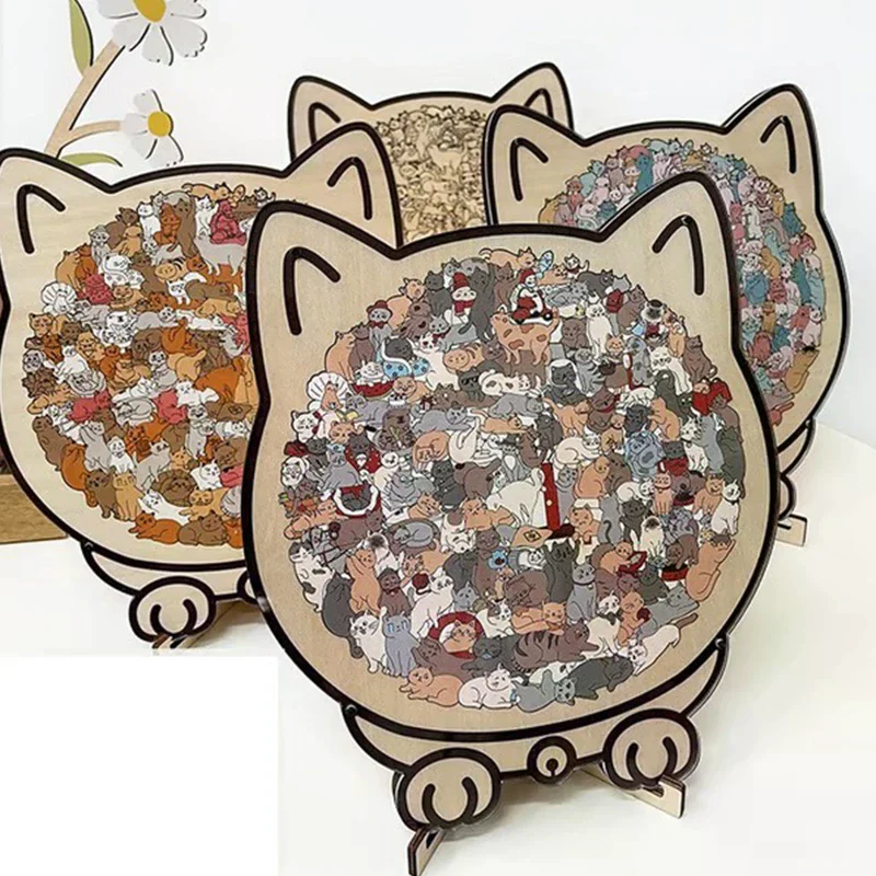 135-Piece Morandi Color Cat-Shaped Wooden Jigsaw Puzzle Irregular Cats Shaped Animal Pieces For Home Decor & Party Games Gifts