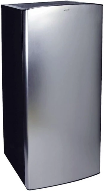 Steel Compact Fridge with Freezer, 6.2 cu ft (176L), Silver/Black,  Space-Saving Flat Back, 0.9