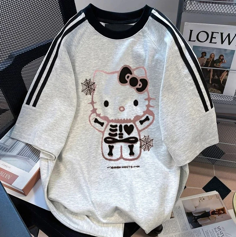 

Kawaii Hello футболка Китти Мягкий Топ мультфильм Sanrio аниме милая свободная Удобная винтажная одежда с коротким рукавом для девочек