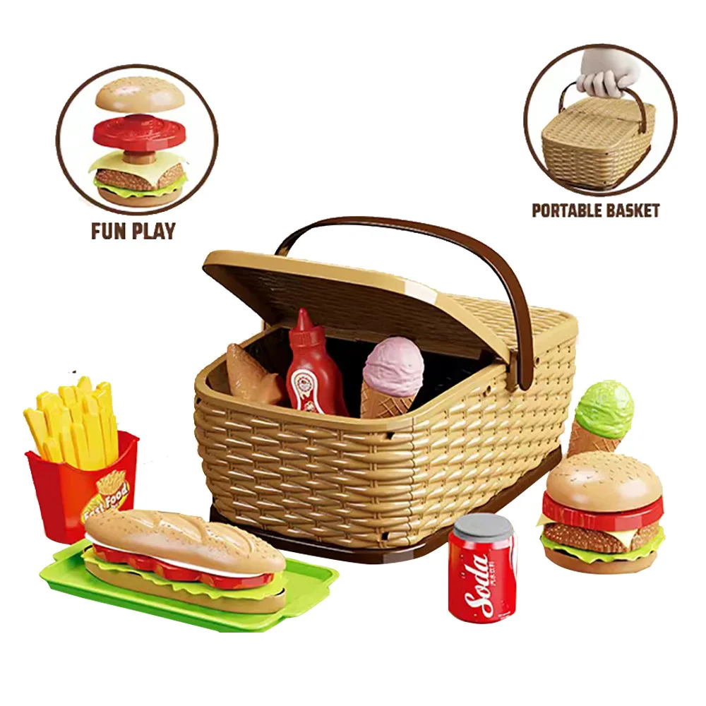 Children's educational house outdoor picnic pretend fruit basket hamburger pizza set toy gift kitchen men and women 5