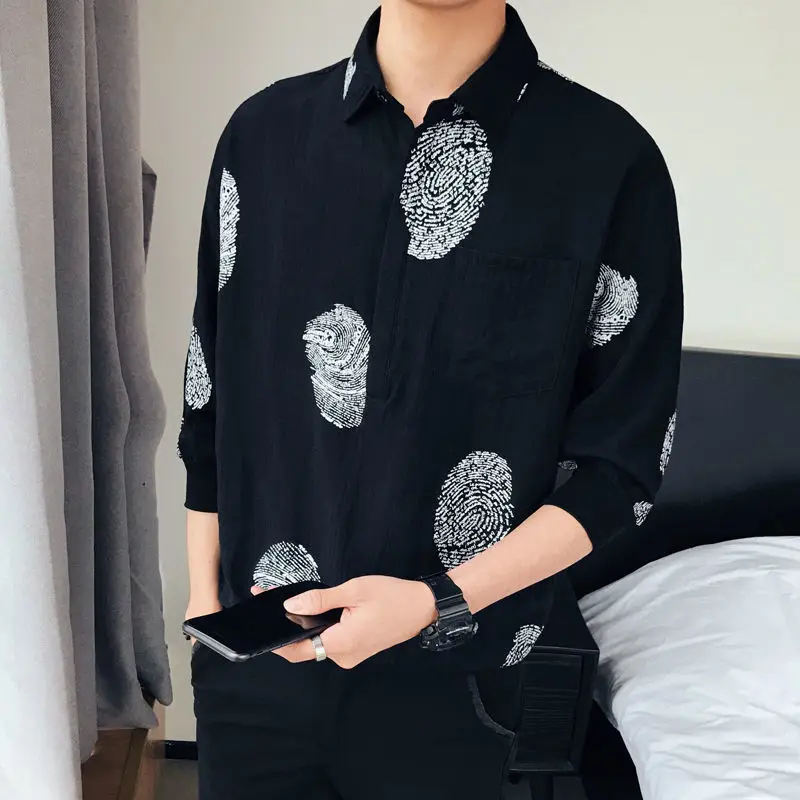 Elegant Fashion Harajuku Slim Fit Ropa Hombre Loose Casual Sport All Match Shirt Square Neck Korean Version Middle Sleeve Blusa