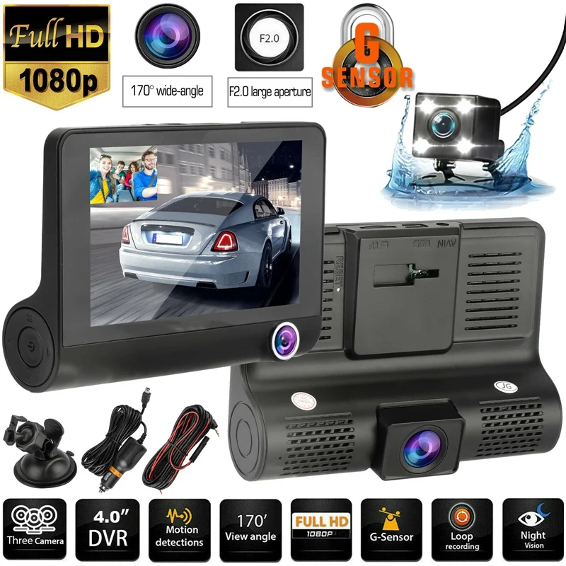 1080P 4Inch Car Dash Cam Front/Cabin/Rear DVR Video Driving Recorder Security Camera Monitor for Taxi Uber |