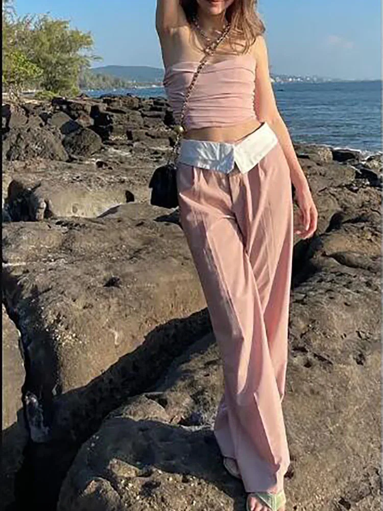 

Zach AiIsa high-quality summer new women's fashion all-match simple high-waist cuffed neutral style draped casual trousers