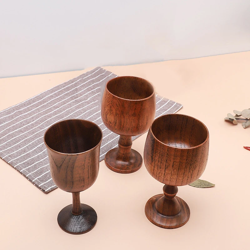 Wooden Cups Handmade Natural Spruce Wood Goblet Cup Environmental Classical Wine Glass Round Red Wine Teapcup Solid Wooden Goblets Drinkware