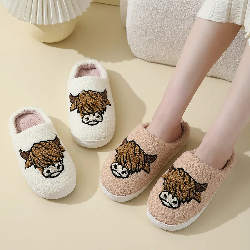 New Cute Cartoon Cow and Horse Winter Cotton Slippers for Men and Women Couples Thick Bottom Warm Cotton Slippers 3