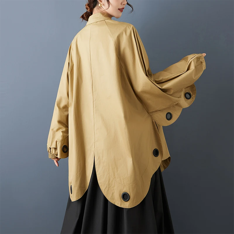 2025 Spring Autumn New Oversized Irregular Solid Color Vintage Blouse Women Long Sleeve Loose Casual Shirt Tops Fashion Clothes