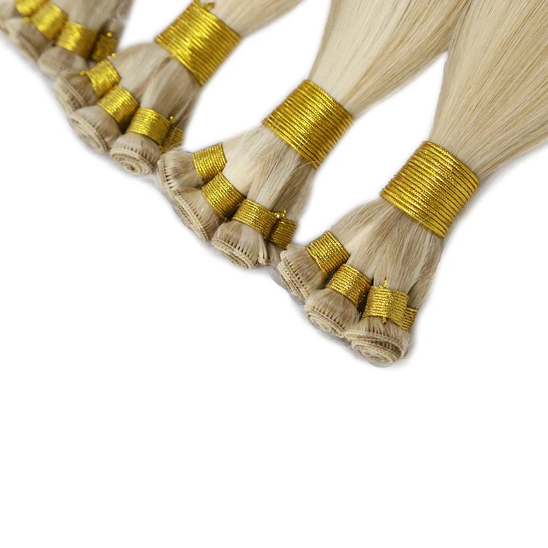 Brazilian Straight Handmade Human Hair Extensions Double Drawn Hand Tied Weft 14