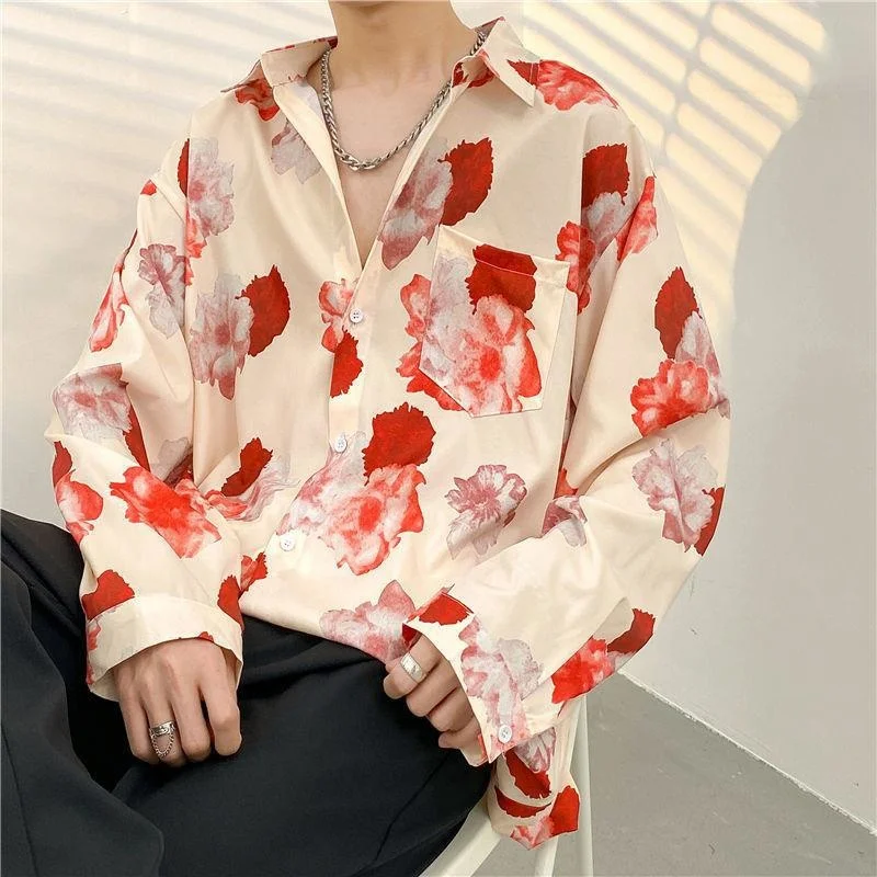 Fashion Streetwear Shirts Graffiti Daisy Flower Painting Print Blouse Hip Hop Harajuku Fashion Loose Long Sleeve Casual Tops Man