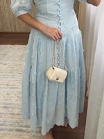 Elegant Women’s Dress Half Sleeve 3D Flower Single Breasted Straight Female Dresses 2026 Summer Fashion New Party Chic Lady Robe