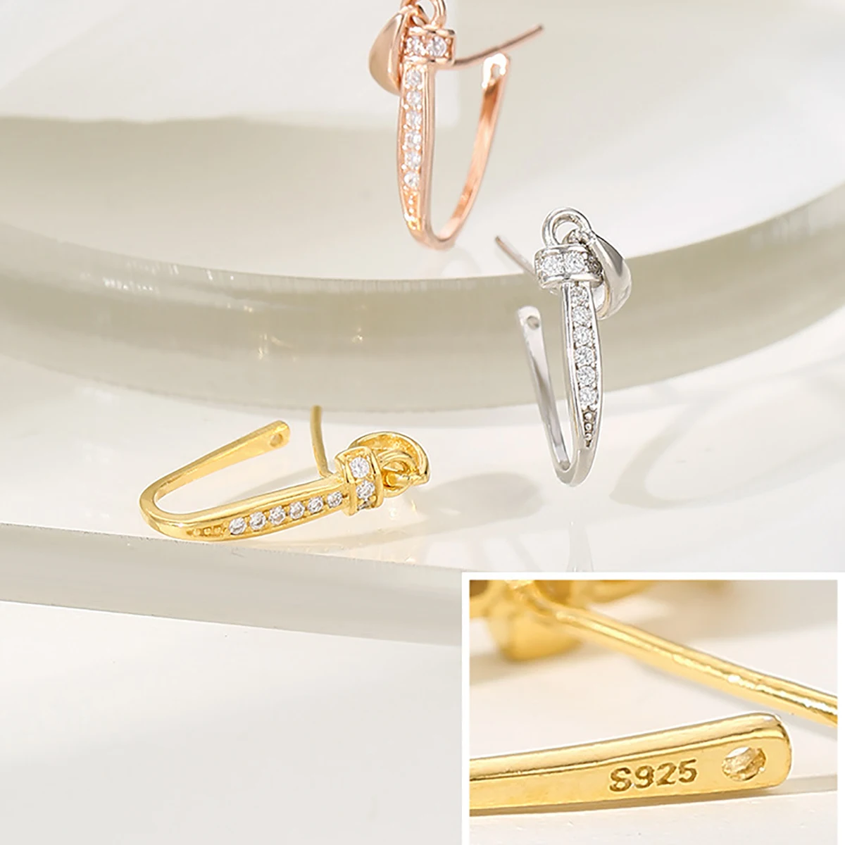 2Pcs/lot S925 Sterling Silver Inlaid Zircon Necklace Pendant Buckle Pendant Clip Buckle Jade Honey Wax Button Jewelry Making