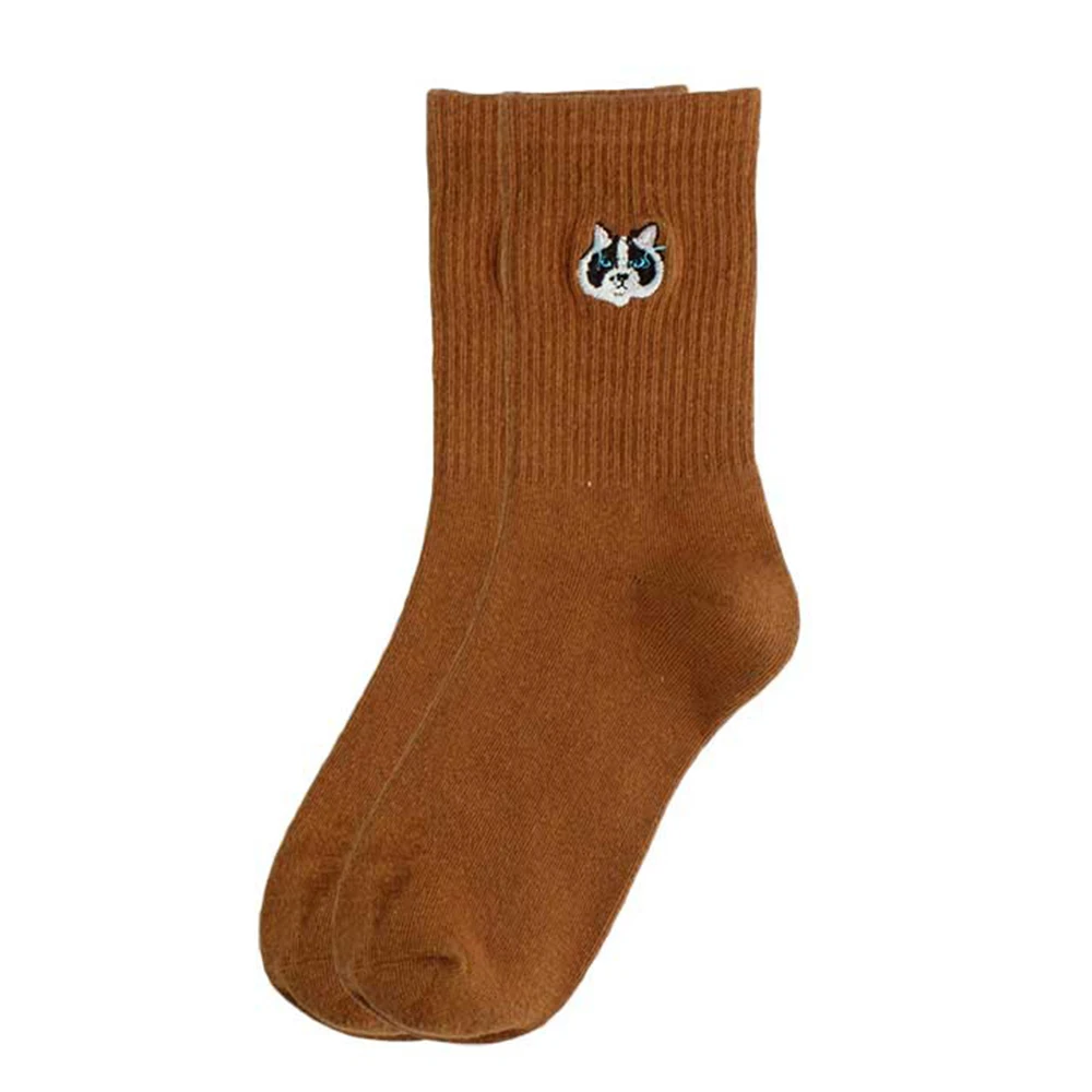 5Pairs Lady Cotton Socks Candy Cartoon Solid Color Harajuku Ins Mid Tube Cat Designer Christmas Cute Comfortable Home Socks Gift