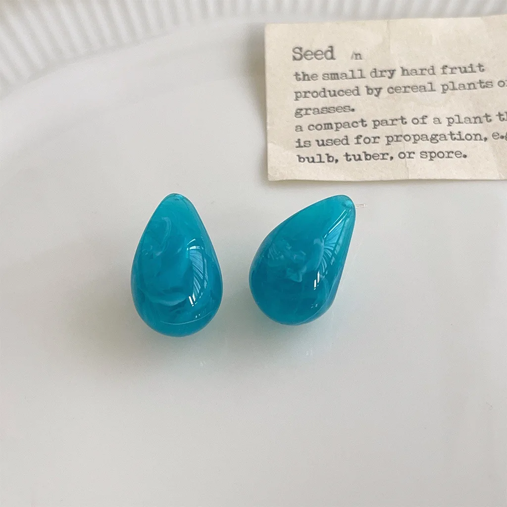 2025 New Stylish Women's C-shaped Stud Earrings Blue Enamel Water Drop Design Candy Color Lovely Wedding Jewelry aretes de mujer 6