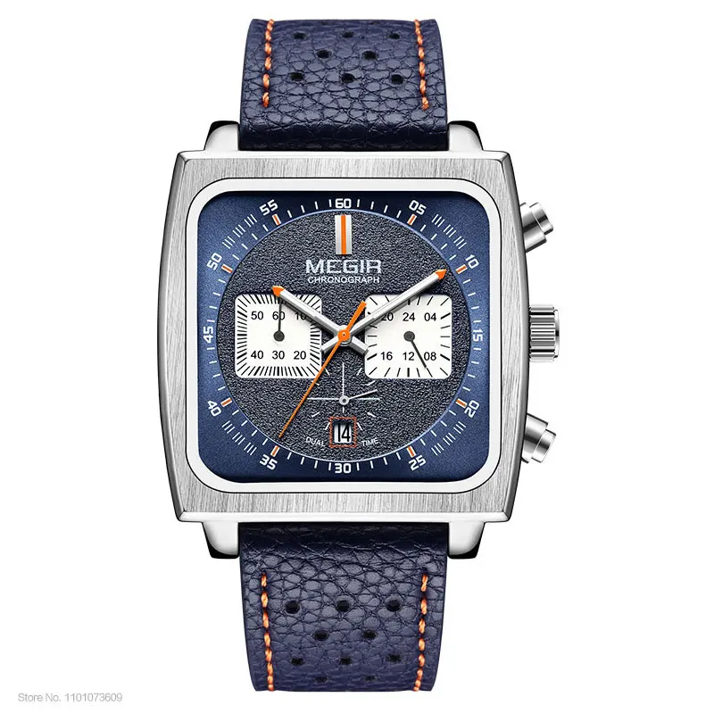 Men's Fashion Chronograph Quartz Watch with Blue Leather Strap