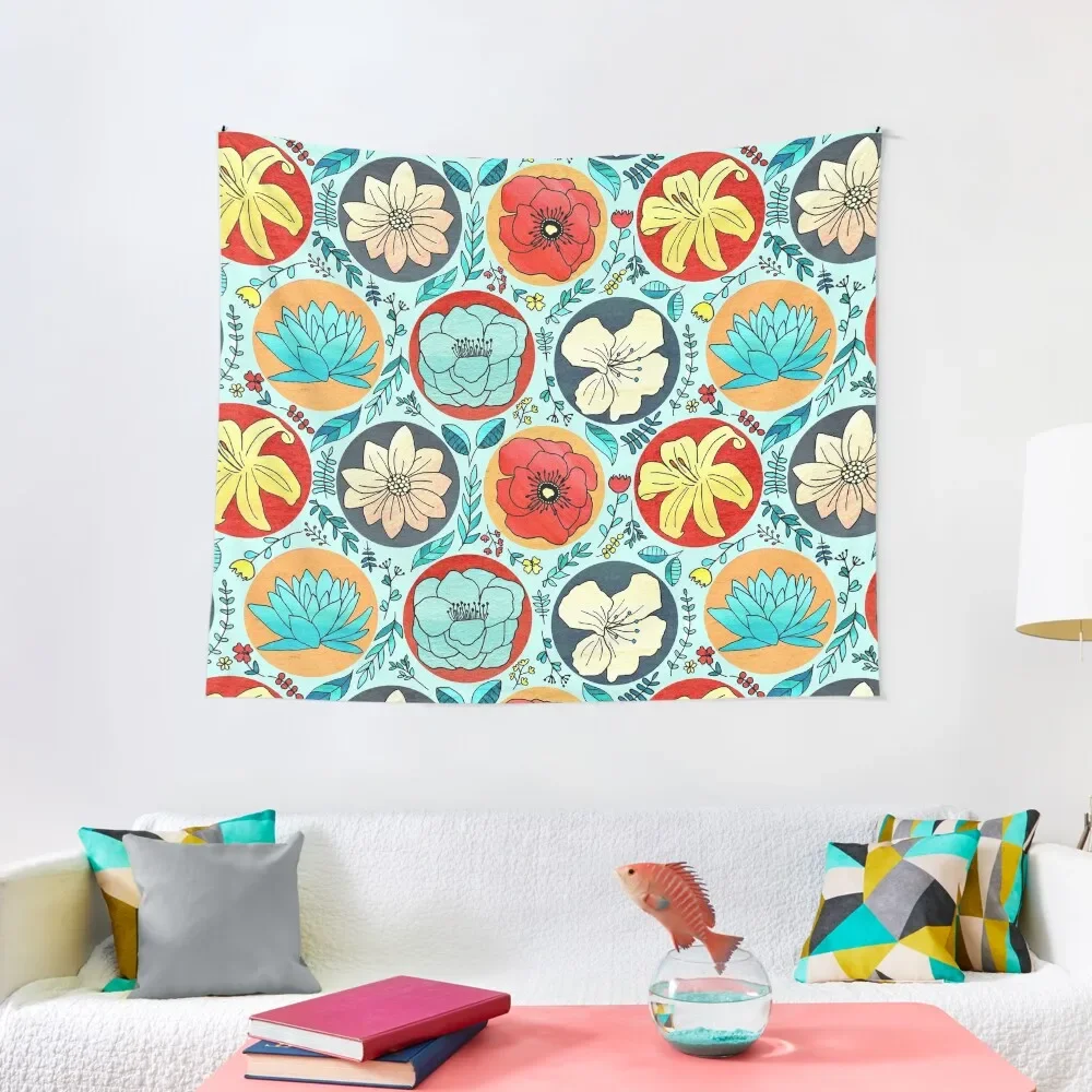 

Polka Dot Floral On Aqua Tapestry Bed Room Decoration Cute Decor Home Decor Accessories Tapestry