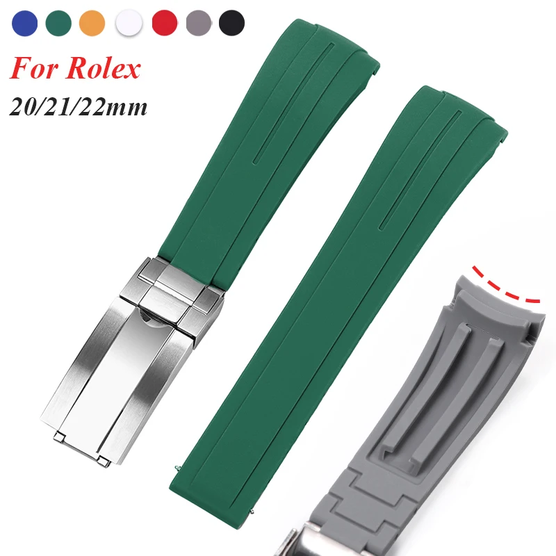 Waterproof Silicone Sport Watch Strap with Curved Ends and Folding Buckle