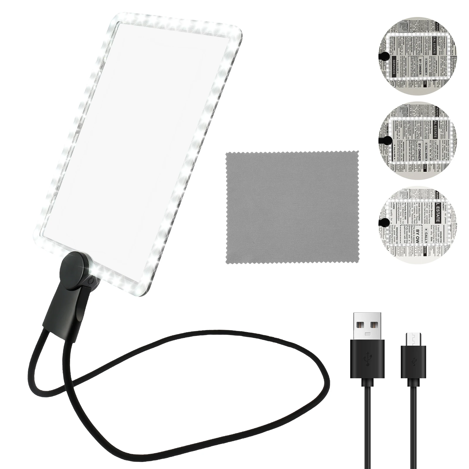 5X Dimmable Neck Wear Magnifying Glass Square LED Reading Magnifier for Full Book Page